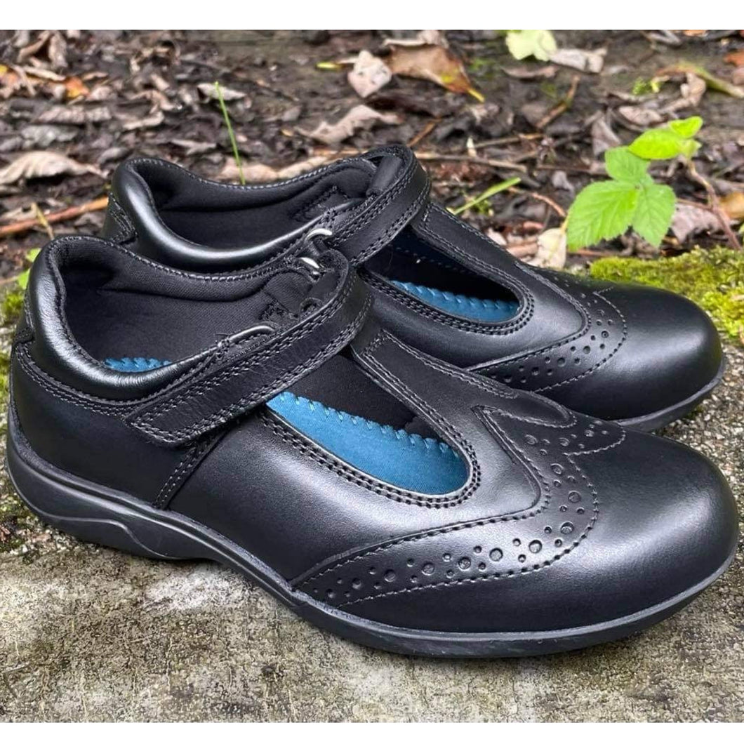 Term Janine Black Leather School Shoe