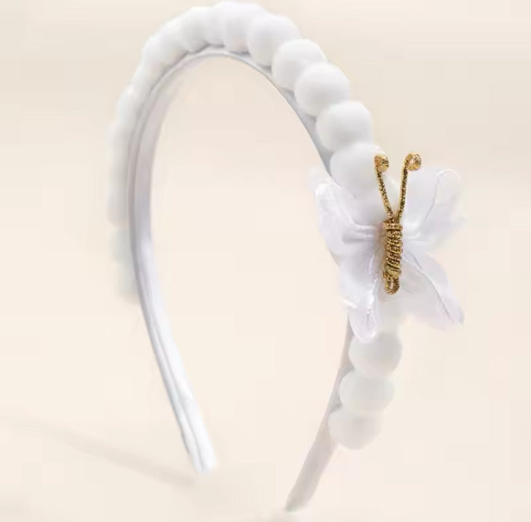 White Butterfly Pom Pom Hairband