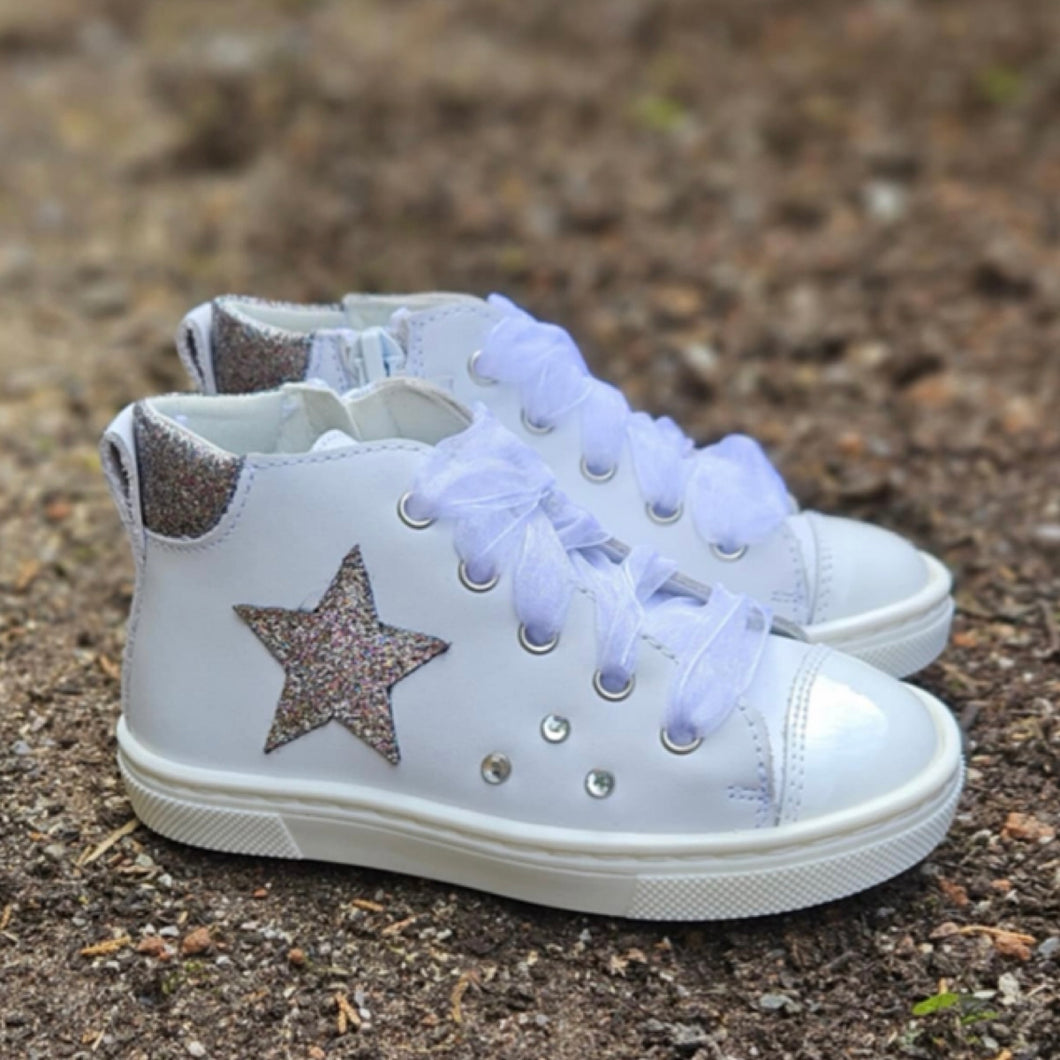 Andanines White Leather/Patent Hi-Top Boot 252508-6