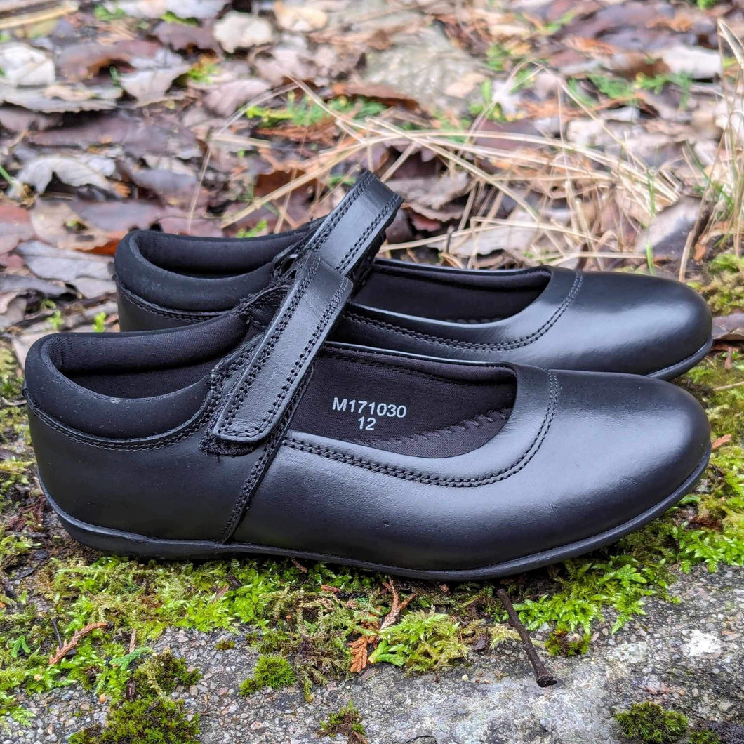 Term Maya Black Leather School Shoes