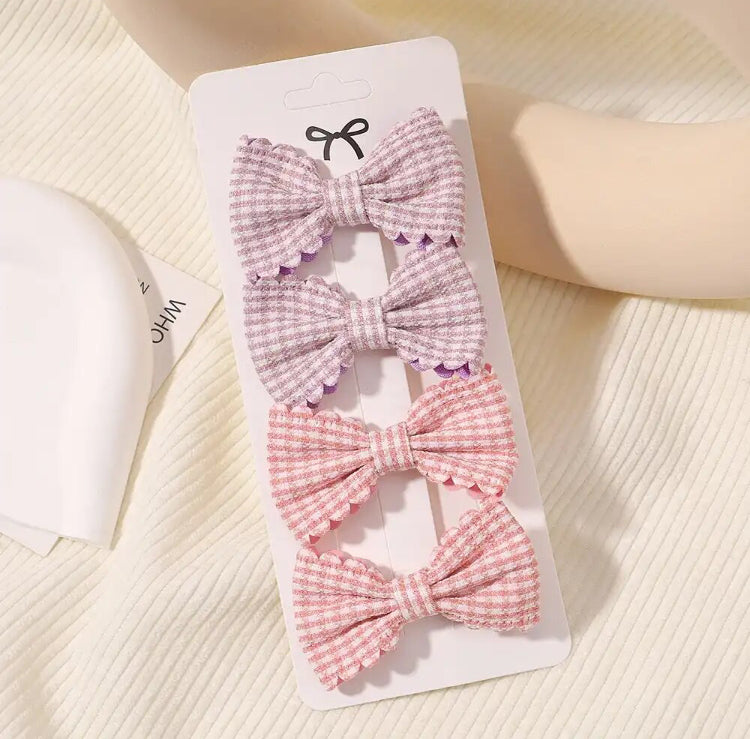 Twin Pack Hair Clips Cotton Bows Lilac & Coral