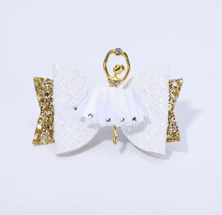 Ballerina White & Gold Hair Bow