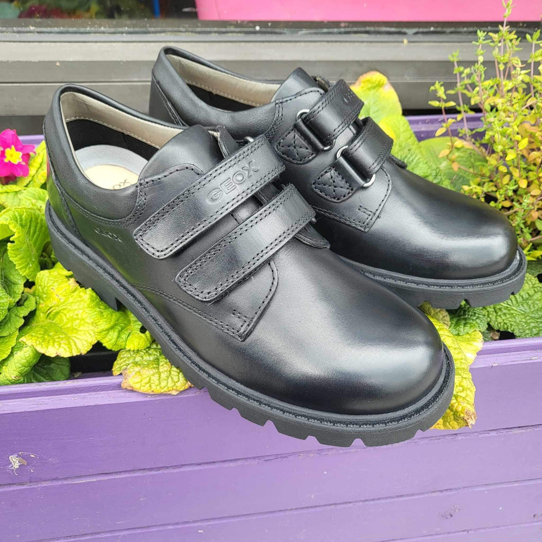 Geox J Shaylax Black Leather School Shoes