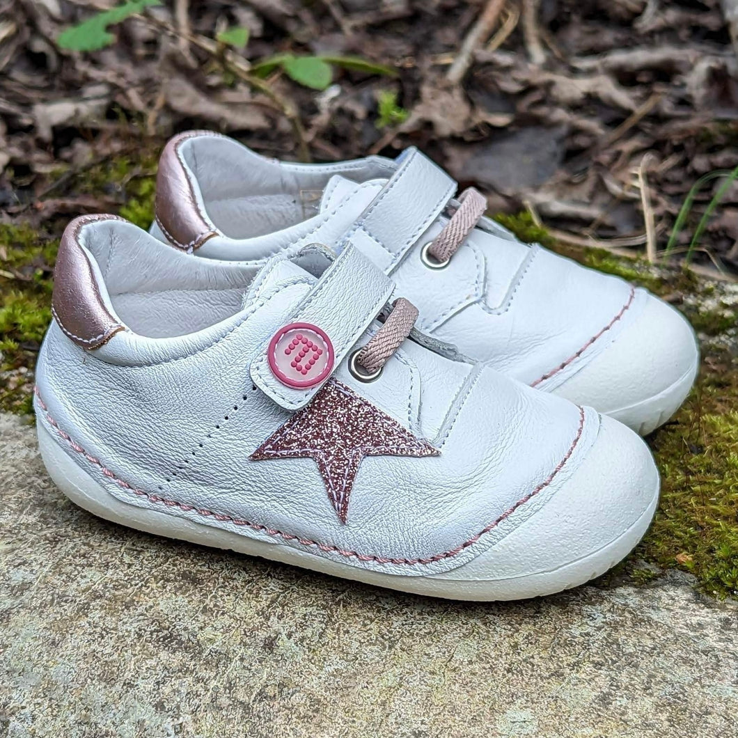 Andanines Pre-Walker 211106-7 White Leather with Pink Glitter Star
