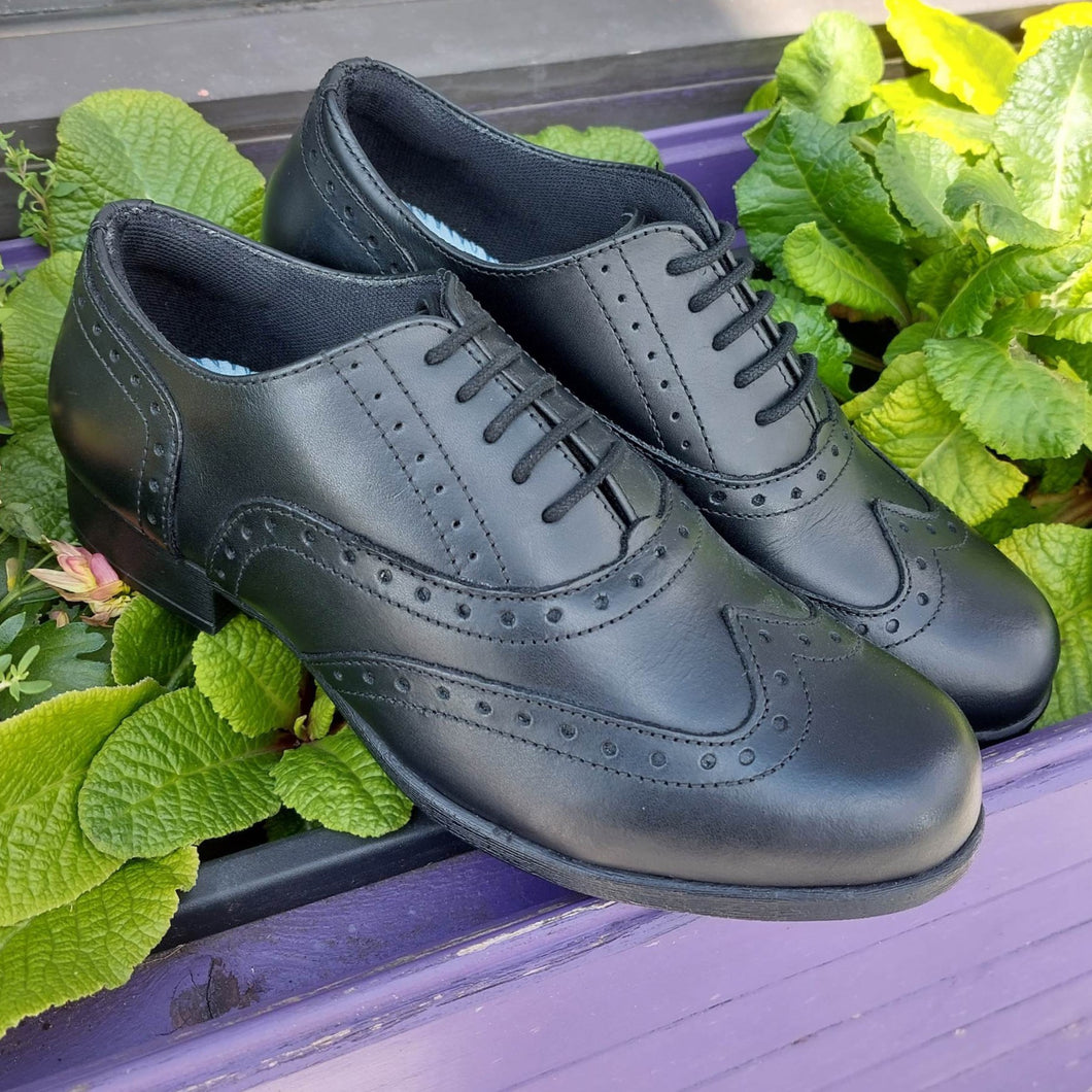 Term Bella Black Leather School Shoes
