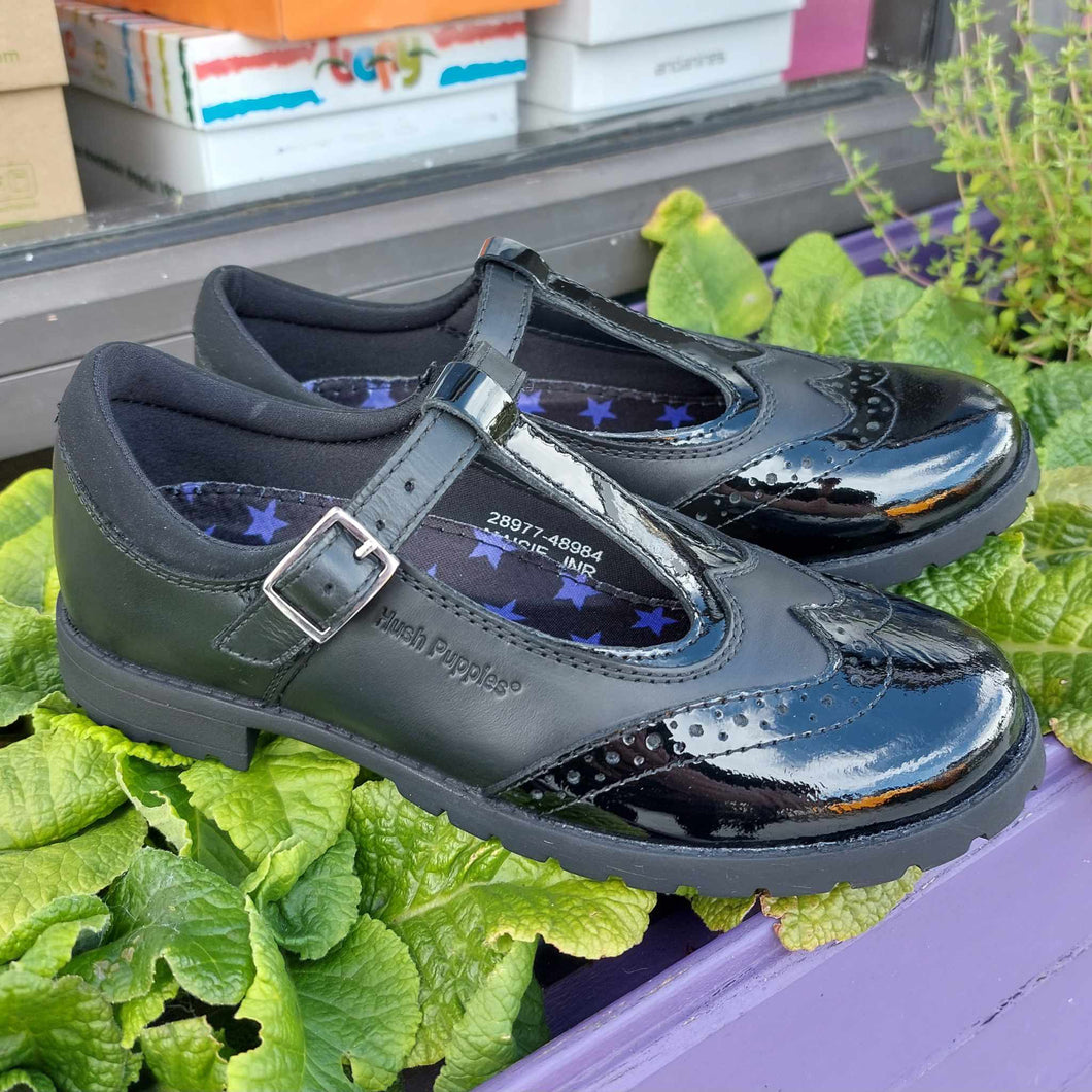Hush Puppies Maisie Black Leather/Patent School Shoes